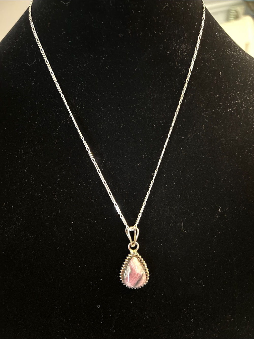 Sterling Silver Pink Teardrop Pendant Necklace